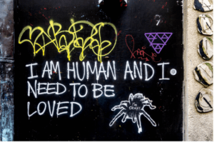 I am human and I need to be loved – dublin street art by William Murphy